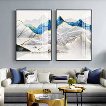 Linha dourada paisagem montanha água estilo chinês moderno decorativo imagem da parede lona arte cartaz para escritório quarto decoração do hotel 2024 - compre barato