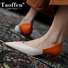 Taoffen Size 33-40 New Fashion Women Real Leather Pumps Pointed Toe Mixed Color Thin Heel Shallow Shoes Spring Ladies Footwear 2024 - buy cheap