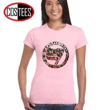 Camiseta antifascista anarquista antifascista da anarquista da anarquista das mulheres do design floral elegante antifa t camisas 2024 - compre barato
