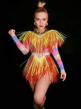 Colorful Fringes Rhinestones Bodysuit Women Stage Dance Costume Nightclub Dance Female Singer Show Bright Leotard dj dance 2024 - buy cheap