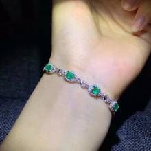 Elegante verde esmeralda pedra preciosa pulseira feminina pulseira de prata jóias finas natural real gem cor verde prata presente aniversário 2024 - compre barato