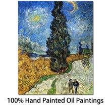 Cypress contra um céu estrelado por vincent van gogh pintura a óleo reprodução casa decoração pintados à mão de alta qualidade 2024 - compre barato