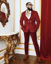 Red Velvet Wedding Tuxedos High Quality Mens 2 Pieces Groom Suits Peaked Lapel Slim Fit Prom Party Blazer Jacket (Jacket+pants) 2024 - buy cheap