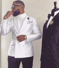 Костюм брючный мужской облегающий, белый пиджак, черные брюки, костюм для свадьбы, смокинг для жениха, 2 предмета, блейзер для выпускного вечера 2024 - купить недорого