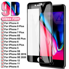 Закаленное стекло 9D с полным покрытием для iPhone 8 7 6 6S Plus 5 5S SE 2020, Защита экрана для iPhone 11 12 Pro XS Max X XR, защитная пленка 2024 - купить недорого