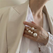 Elegante retro oversize multi pérola anéis para mulheres senhora cristal brilhante strass irregular charme anel coreano jóias de casamento 2024 - compre barato