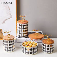 Deer Decorative Ceramic Jars Golden Fawn Simplicity Black and White Grid Candy Snacks Storage Jar Nordic Home Decoration Modern 2024 - buy cheap