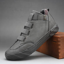 Sapatos masculinos de couro, tênis masculino, moda inverno, calçados de neve, todos em couro, preto e cinza, sapatos vulcanizados 2024 - compre barato