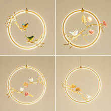 Chinese style art deco Acrylic ring bird pendant lights for dining room kitchen living room gold hanging lamp led luminaires 2024 - buy cheap