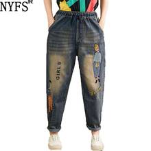 NYFS 2022 New Spring Autumn Woman jeans Literary big size Harem Pants Cartoon Embroidery Elastic Denim Long Trousers 2024 - buy cheap