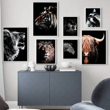 Leão tigre panther zebra touro arte da parede pintura da lona nordic cartazes e impressões animais fotos para sala de estar decoração casa 2024 - compre barato