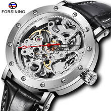 Fashion FORSINING Sliver Skeleton Automatic Watch Black Leather Mechanical Men Wristwatch Male Sport Clock Relogio Masculino 2024 - buy cheap