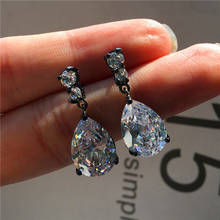Luxury Female Crystal White Water Drop Earrings Fashion Black Gold Wedding Earrings Vintage Long Dangle Earrings For Women 2024 - buy cheap