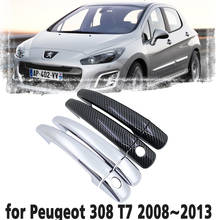 Black Carbon Fiber handle Or Chrome Side Door Cover Trim Set  for Peugeot 308 T7 308SW SW CC RCZ 2008~2013 Car Accessories  2009 2024 - buy cheap