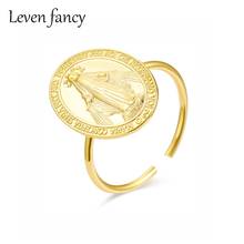 LEVEN FANCY-Anillo de Plata de Ley 925 con diseño de Virgen María, Medalla Milagrosa de oro ovalado minúsculo, anillo con abalorio religioso cristiano 2024 - compra barato