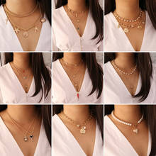 24Style Women Necklace Set Boho Cross Elephant Heart Shell Starfish Pearl Chain Pendant Long Necklace Personality Lady Jewelry 2024 - buy cheap