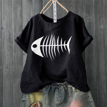 Women Casual T Shirt Fish Bone Print Loose Short Sleeve Shirt Funny Tops Tee Shirts Femme Camisetas Verano Mujer 2021 Tshirt 2024 - buy cheap