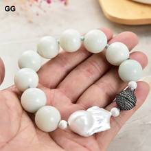 Guaguai joias de pedra natural 8 "16mm amazonita branca keshi, pulseira de pérola 2024 - compre barato
