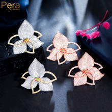 Pera Sparkling Mirco Pave Cubic Zirconia Romantic Big Cluster Flower Rose Gold Ear Stud CZ Earrings for Women Dancing Party E150 2024 - buy cheap