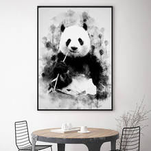 Pintura en lienzo de Arte de bambú para decoración del hogar, cuadro decorativo para sala de estar, carteles e impresiones de animales, bonito Panda que come en la pared 2024 - compra barato