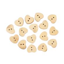 Botões de madeira coração mini botões para artesanato diy scrapbooking costura acessórios dois furos cor natural 17mm x 15mm, 100 peças 2024 - compre barato
