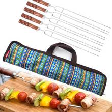 Tenedores afilados portátiles para asar, herramienta de barbacoa con bolsa, pincho de mango largo, Shish Kebab, acampada, de acero inoxidable, 5/6 Uds. 2024 - compra barato