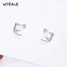 WYEAIIR Creative Cat Cute Hollow Sweet Literary Personality 925 Sterling Silver Female Stud Earrings 2024 - buy cheap