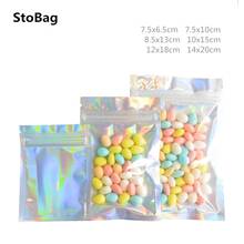 StoBag-bolsas iridiscentes con cierre de cremallera, 20 unidades, almacenamiento de alimentos, dulces, maquillaje, bolsas de plástico para cosméticos, evento, fiesta 2024 - compra barato
