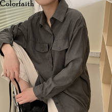 Colorfiath blusas femininas blusas grande gola virada estilo coreano, novas blusas vintage de mulher selvagem bl3694, 2021 2024 - compre barato