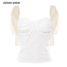 Camiseta blanca de retales con lazo para mujer, Top corto ajustado Sexy para chica Retro, camisetas cortas 2024 - compra barato