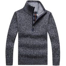 Suéter mais grosso de lã de inverno masculino, pulôver de gola alta com zíper, tricô fino de qualidade 2024 - compre barato