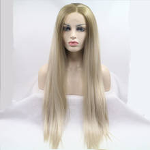 Длинные светлые шелковистые прямые синтетические парики Melody Ombre на сетке спереди для женщин, рейд-королева с термостойкими волосами 2024 - купить недорого