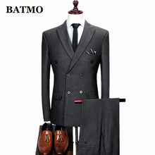 BATMO 2020 Новое поступление весенние повседневные полосатые двубортные костюмы мужские, мужские свадебные платья, плюс-размер куртки + брюки M-4XL TJ06 2024 - купить недорого