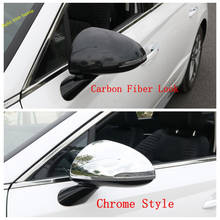 Door Wing Case Rearview Mirror Cover Trim For Hyundai Sonata 10th 2020 2021 Auto Accessories ABS Chrome / Carbon Fiber Look 2024 - buy cheap