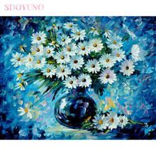 SDOYUNO-kit de pintura por números de flores para adultos, cuadro de margaritas, conjunto de pintura acrílica para el hogar, pintado a mano 2024 - compra barato
