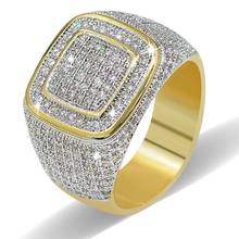 Кольцо в стиле хип-хоп для мужчин и женщин, украшение из высококачественного кубического циркония с микрозакрепкой, с кристаллами под золото, Подарочная бижутерия 2024 - купить недорого