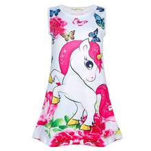 Vestido de verano para niñas, estampado de unicornio y mariposa, vestidos de princesa para bebés, ropa de fiesta sin mangas, vestidos de cumpleaños 2024 - compra barato