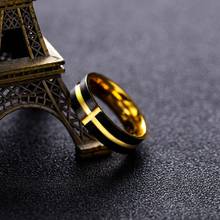 Grabado gratis 6mm anillos cruzados de oro negro para hombre en acero inoxidable con incrustaciones de oro acanalado anillos 2024 - compra barato