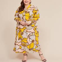 Autumn Large Size Women's Dress 4XL -8XL Bust 138CM Fashion Neckline Print Lantern Sleeve Zipper Casual Long Sleeve Dress 2024 - buy cheap