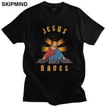 Trendy Mens Jesus Raves DJ T-Shirts Short-Sleeve Crew Neck Cotton T-shirt Summer Fashion Designer Tees Slim Fit Clothes 2024 - buy cheap