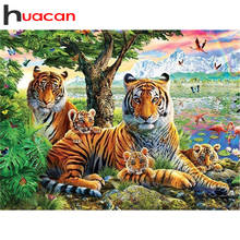 Huacan-pintura de diamante 5D con diamantes de imitación, bordado con diamantes de imitación cuadrados o redondos, pintura de diamante con Tigre, mosaico de diamantes de animales, decoración de punto de cruz para el hogar 2024 - compra barato