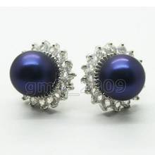 Free Shipping  10mm Dark Blue South Sea Shell Pearl Crystal 925 Strerling   Earrings 2024 - buy cheap