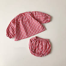 Conjuntos de cloting do bebê 2020 roupas de bebê xadrez camisa de manga cheia e bloomer 2 pçs meninos conjunto de roupas de moda da criança meninas conjunto 2024 - compre barato