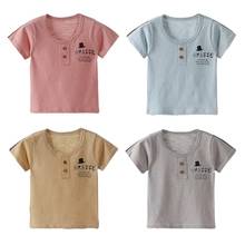 Roupas de bebê dos miúdos do bebê meninos meninas verão algodão carta impressão camiseta tops blusa manga curta casual camisetas 2024 - compre barato