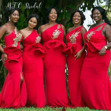 Vestidos vermelhos de sereia para dama-de-honra africana, vestido para madrinha com fenda lateral e apliques dourados, 2019 2024 - compre barato