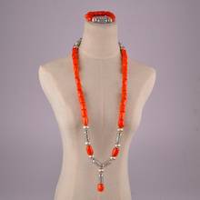 Collar de boda africano para novia y novio, joyería de cuentas de Coral Natural naranja, conjunto de joyería de boda nigeriana, AU-76 2024 - compra barato