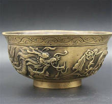 Big 13.5cm Copper Statue Exquisite Chinese Old Brass Hand-Carved Zodiac Animal Dragons Bowl Craft Statue 2024 - buy cheap
