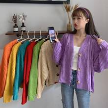 TingYiLi Women Sweater Coat Spring Autumn Winter Thick Long Sleeve Cardigan Korean Red Yellow Green Beige Purple Cardigan 2024 - buy cheap