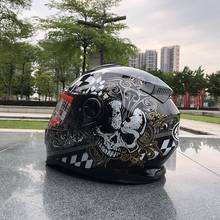 Мотоциклетный шлем с внутренним солнцезащитным козырьком для мужчин и женщин, модульный Женский шлем с черепом и двойными линзами 2024 - купить недорого