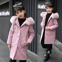 Hot Girls Hooded Woolen Fabric Overcoat Fall Winter Children's Wear New Teenager Kids Fur Collar Thickened Jacket Outerwear B337 2024 - buy cheap